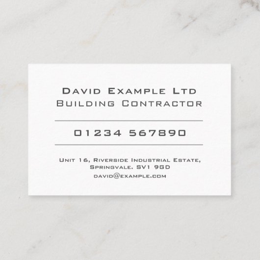 Design des Generalunternehmers im Gebäude: fett un Visitenkarte (Rückseite)