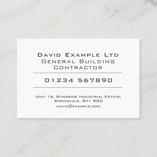 Design des Generalunternehmers im Gebäude: fett un Visitenkarte (Rückseite)