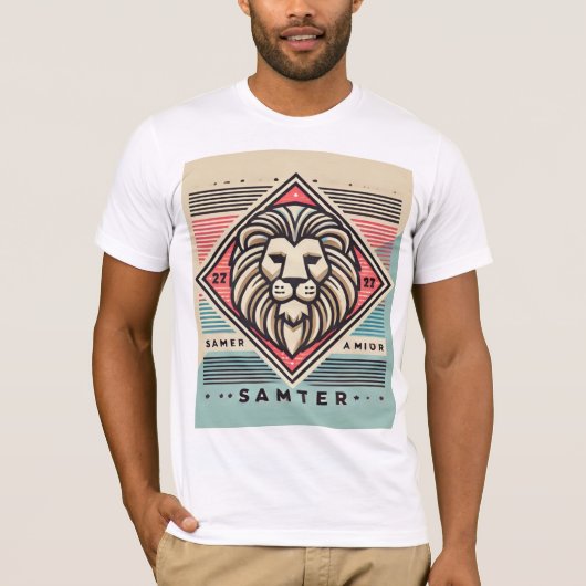 Design des geometrischen T - Shirt Lion Retro (Vorderseite)