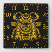Design des Golden Bison Warriors in Samurai Armor Quadratische Wanduhr (Vorderseite)