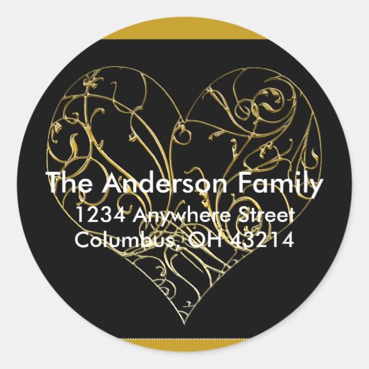 Design des Goldenen Scrollherzes 1 - Rücksendeadre Runder Aufkleber (Vorderseite)
