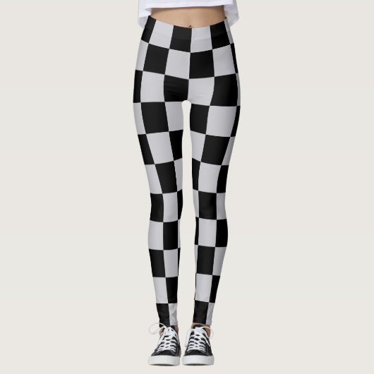 Design des grauen Schachbretts Leggings (Vorderseite)