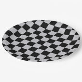 Design des grauen Schachbretts Pappteller (Schrägansicht)