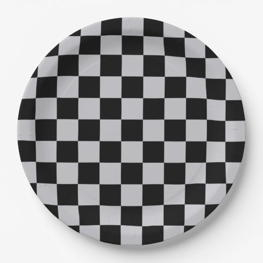 Design des grauen Schachbretts Pappteller (Vorderseite)