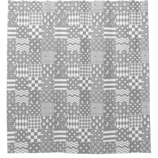 Design des grauen, weißen Mixed-Musters Duschvorhang (Vorderseite)