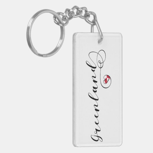 Design des grönländischen Flaggen-Herz-Skripts Schlüsselanhänger (Vorderseite links)