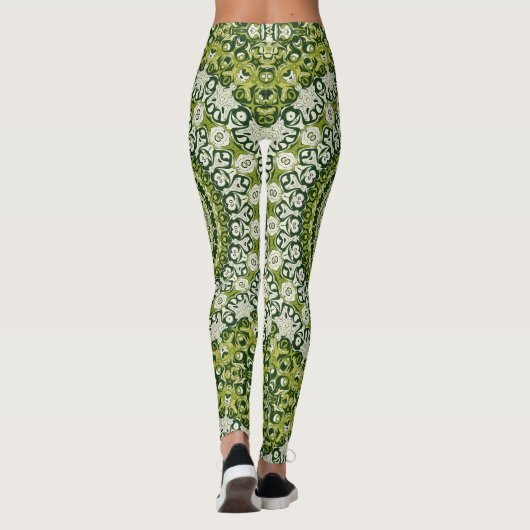 Design des grünen und weißen Mandala-Musters Leggings (Rückseite)