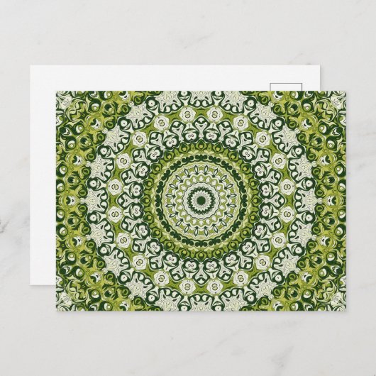 Design des grünen und weißen Mandala-Musters Postkarte (Vorne/Hinten)