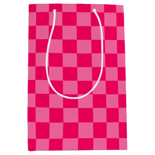 Design des hellen und Hot-Pink-Schachbretts Mittlere Geschenktüte (Vorderseite)