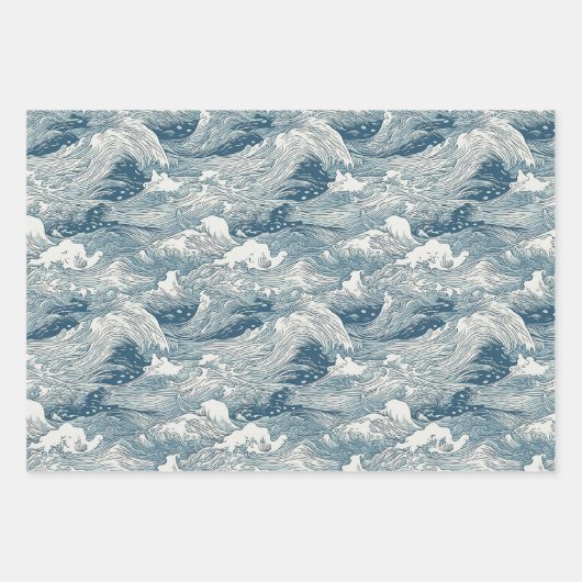 Design des japanischen Wellenmusters für Schleifpa Geschenkpapier Set (Vorderseite 2)