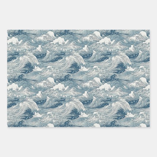 Design des japanischen Wellenmusters für Schleifpa Geschenkpapier Set (Vorderseite)