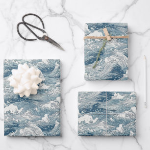 Design des japanischen Wellenmusters für Schleifpa Geschenkpapier Set