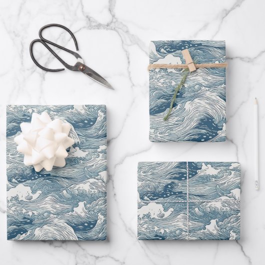 Design des japanischen Wellenmusters für Schleifpa Geschenkpapier Set (Vorderseite)