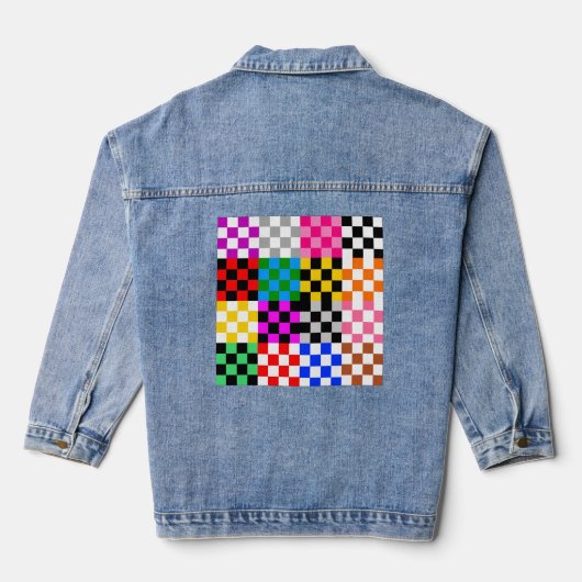 Design des mehrfarbigen Patchwork-Karos Jeansjacke (Rückseite)
