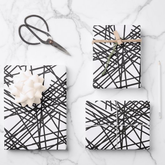 Design des Messeeffekts auf schwarzer Linie Geschenkpapier Set (Vorderseite)