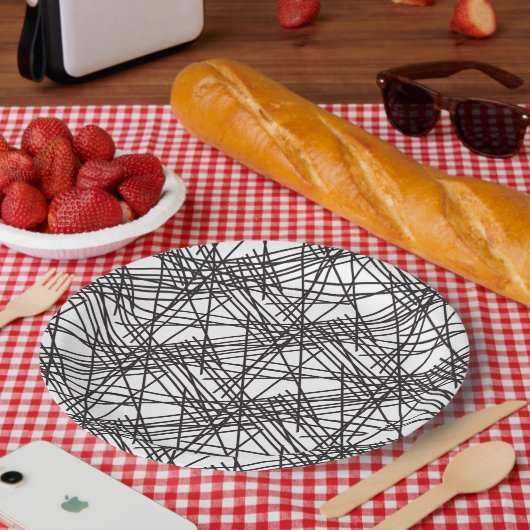 Design des Messeeffekts auf schwarzer Linie Pappteller (Picknick)