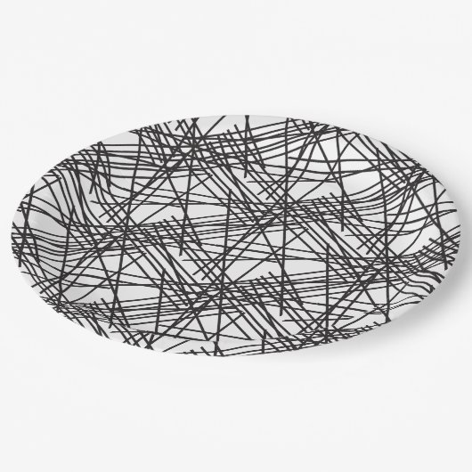 Design des Messeeffekts auf schwarzer Linie Pappteller (Schrägansicht)