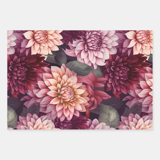 Design des Musters "Wasserfarbe Rosa Dahlia" Geschenkpapier Set (Vorderseite)