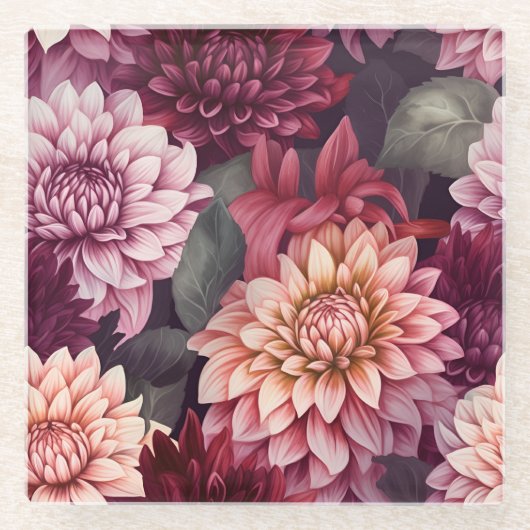 Design des Musters "Wasserfarbe Rosa Dahlia" Glasuntersetzer (Vorderseite)