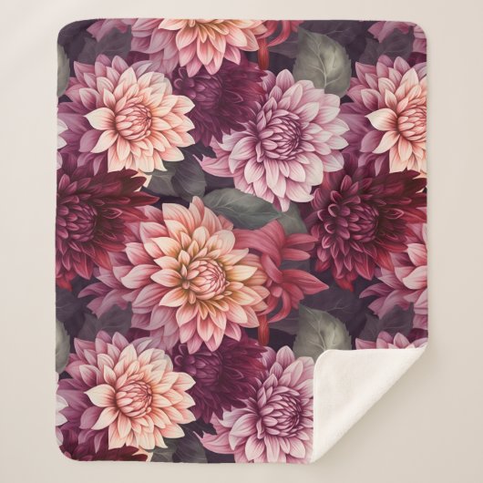 Design des Musters "Wasserfarbe Rosa Dahlia" Sherpadecke (Vorderseite)