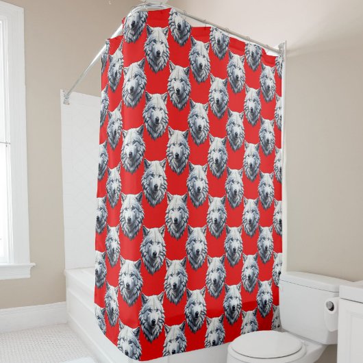 Design des Musters "White Wolf Head" - Rot Duschvorhang