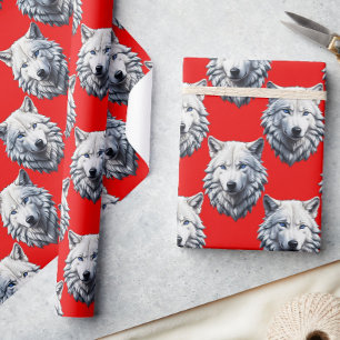 Design des Musters "White Wolf Head" - Rot Geschenkpapier