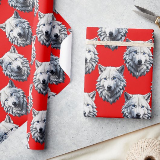 Design des Musters "White Wolf Head" - Rot Geschenkpapier