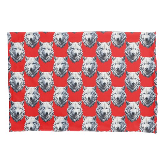 Design des Musters "White Wolf Head" - Rot Kissenbezug (Vorderseite)