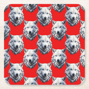 Design des Musters "White Wolf Head" - Rot Rechteckiger Pappuntersetzer