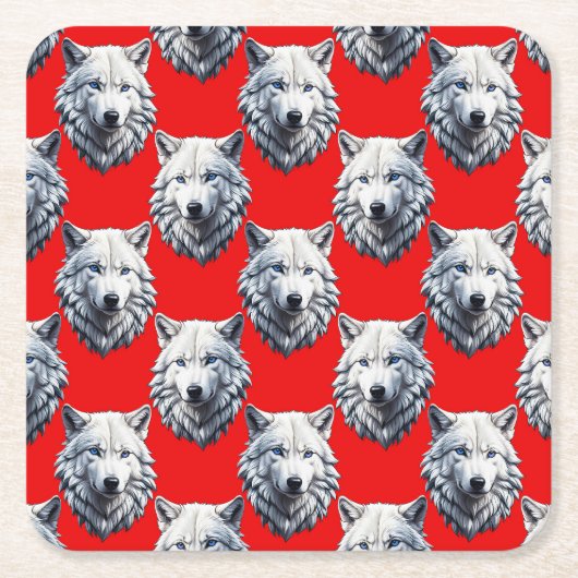 Design des Musters "White Wolf Head" - Rot Rechteckiger Pappuntersetzer (Vorderseite)