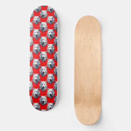 Design des Musters "White Wolf Head" - Rot Skateboard (Vorderseite)