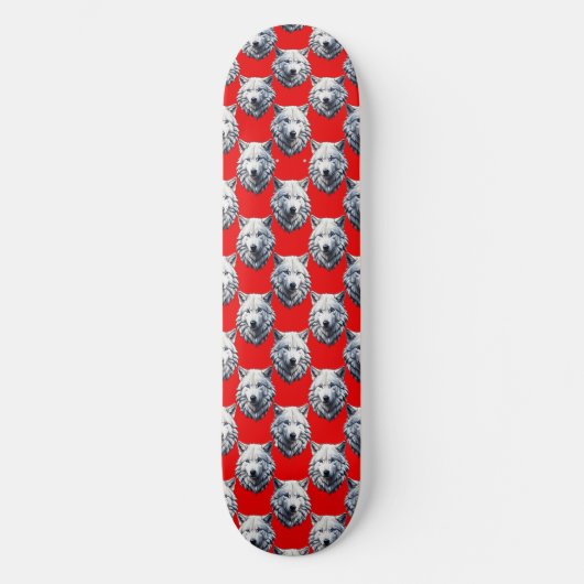 Design des Musters "White Wolf Head" - Rot Skateboard (Vorderseite)