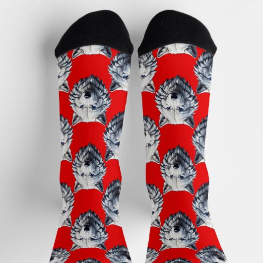 Design des Musters "White Wolf Head" - Rot Socken (Oben)