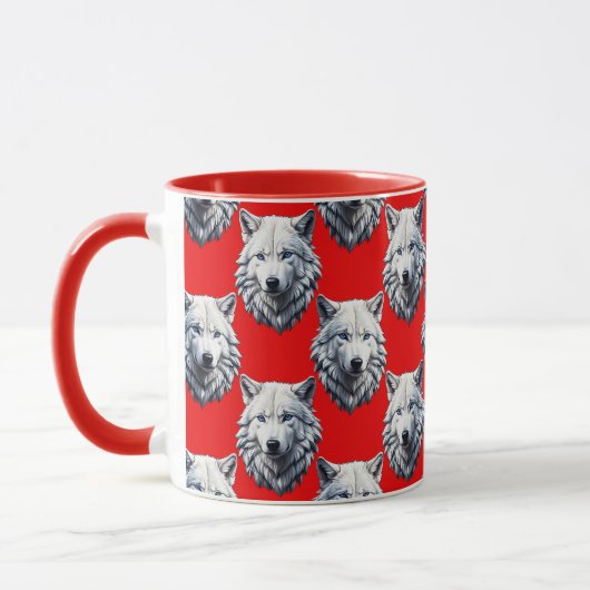 Design des Musters "White Wolf Head" - Rot Tasse (Links)
