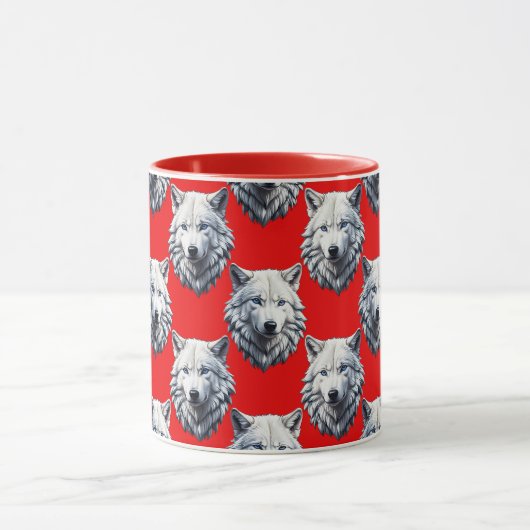 Design des Musters "White Wolf Head" - Rot Tasse (Zentrum)