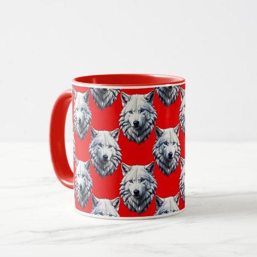 Design des Musters "White Wolf Head" - Rot Tasse (Vorderseite Links)