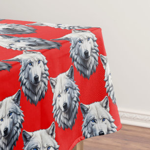 Design des Musters "White Wolf Head" - Rot Tischdecke
