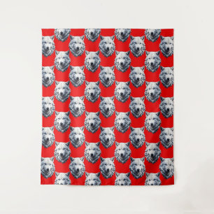 Design des Musters "White Wolf Head" - Rot Wandteppich