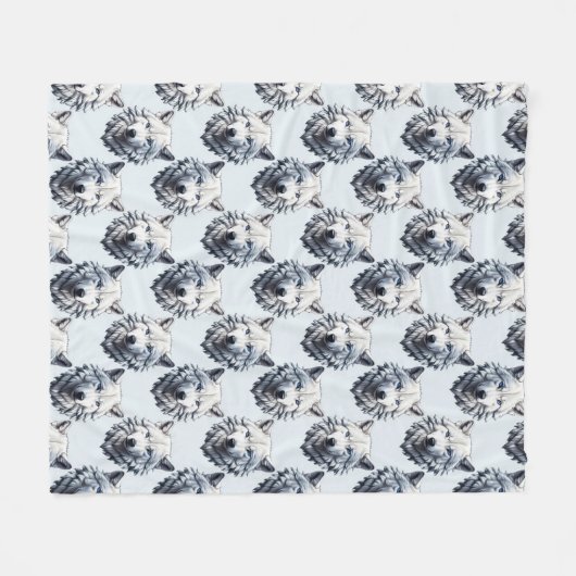 Design des Musters "White Wolf Head" - Weiß Fleecedecke (Vorderseite (Horizontal))