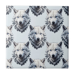 Design des Musters "White Wolf Head" - Weiß Fliese