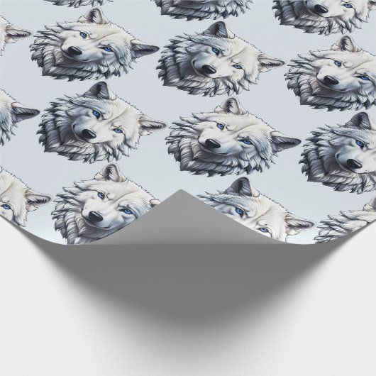 Design des Musters "White Wolf Head" - Weiß Geschenkpapier (Ecke)