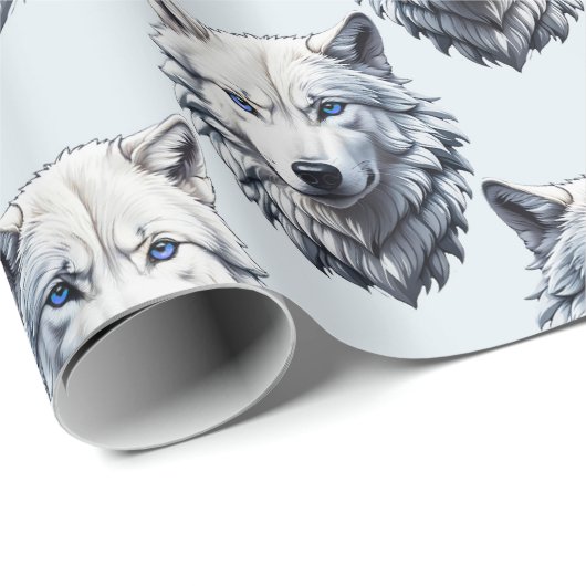 Design des Musters "White Wolf Head" - Weiß Geschenkpapier (Rolleneckpunkt)