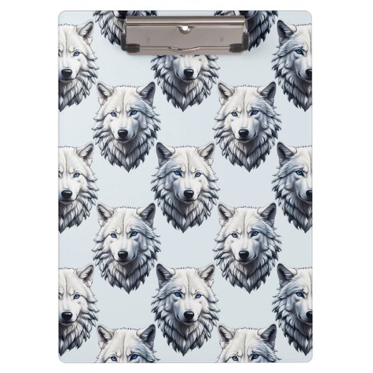 Design des Musters "White Wolf Head" - Weiß Klemmbrett (Vorderseite)
