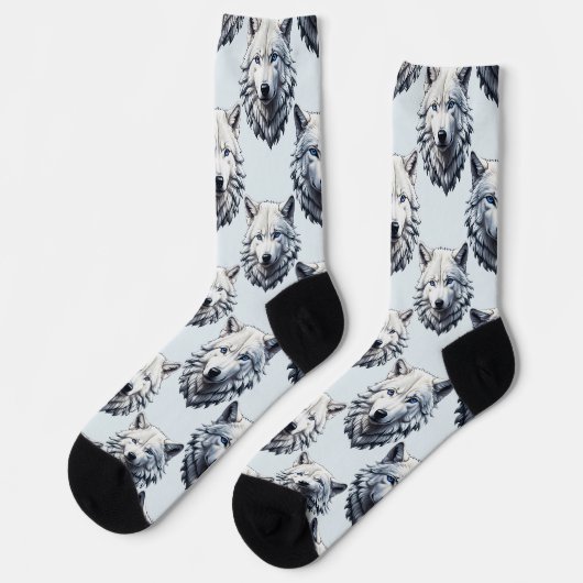 Design des Musters "White Wolf Head" - Weiß Socken (Linkes Detail)