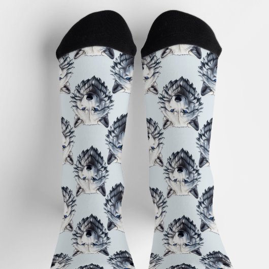 Design des Musters "White Wolf Head" - Weiß Socken (Oben)
