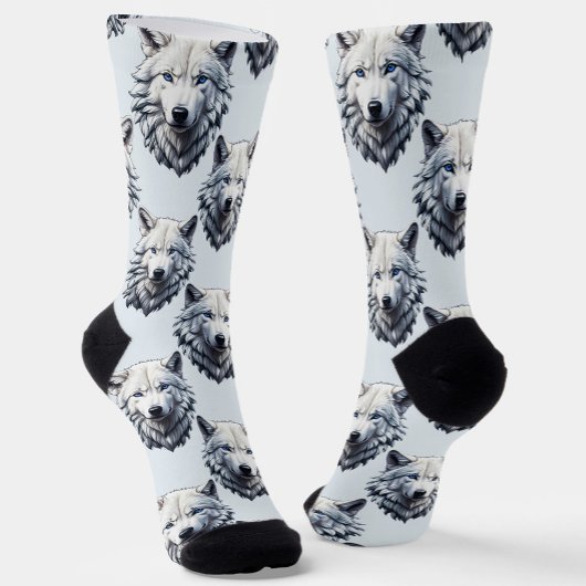 Design des Musters "White Wolf Head" - Weiß Socken