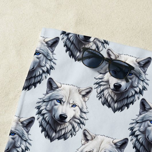 Design des Musters "White Wolf Head" - Weiß Strandtuch