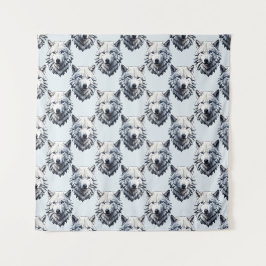 Design des Musters "White Wolf Head" - Weiß Wandteppich (Vorderseite)