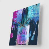 Design des Nageltechnikers bunter Spritzer Quadratische Wanduhr (Winkel)