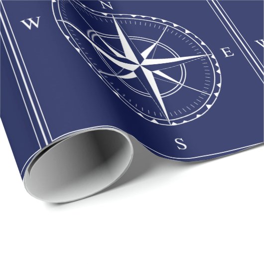 Design des Nautic Navy Blue Old Ship Compass Geschenkpapier (Rolleneckpunkt)